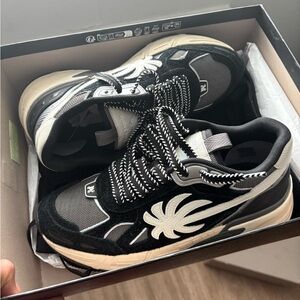 Palm Angels Black and Cream Palm Logo Runner Sneakers